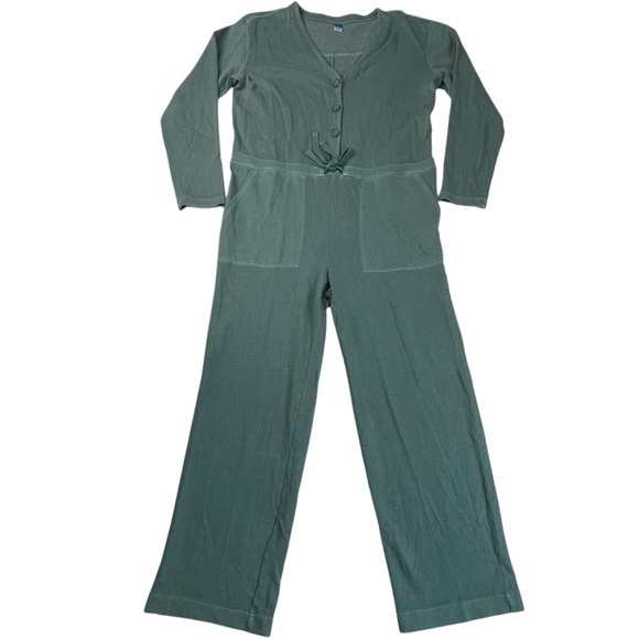 Old Navy Crop French-Terry Utility Jumpsuit Green Comfy Casual Utility M Tall - Picture 2 of 11